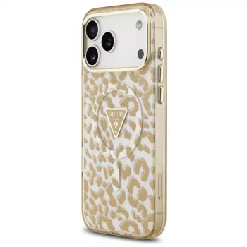 GUESS IML Leopard Glitter Triangle Logo MagSafe hoesje voor iPhone 18 Pro Max / 17 Pro Max - bruin