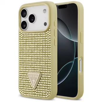 GUESS Rhinestone Triangle Logo hoesje voor iPhone 17 Pro - goud
