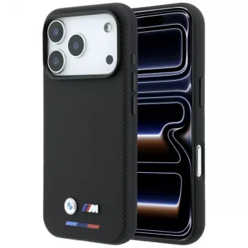 BMW M Quadrille Kevlar MagSafe-hoesje voor iPhone 18 Pro Max / 17 Pro Max - zwart met tricolore en metaal-logo