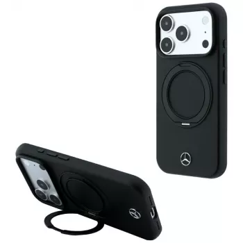 Mercedes leren hoes met ringstandaard MagSafe voor iPhone 18 Pro Max / 17 Pro Max - zwart