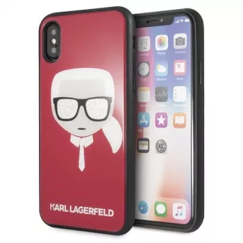 Karl Lagerfeld KLHCPXDLHRE iPhone X/Xs Iconic Glitter Karl's Head Hoesje Rood