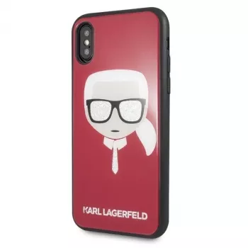 Karl Lagerfeld KLHCPXDLHRE iPhone X/Xs Iconic Glitter Karl's Head Hoesje Rood