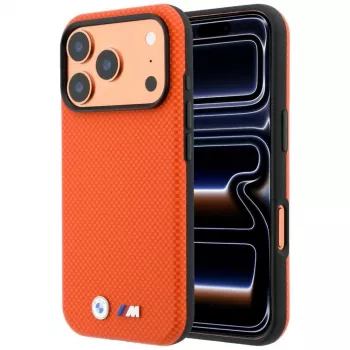 BMW M Quadrille Kevlar Metal Logo MagSafe Hoesje voor iPhone 18 Pro / 17 Pro - Oranje