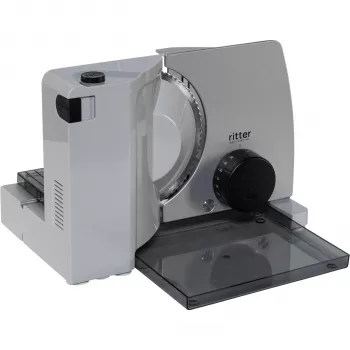 Ritter Compact 7 elektrische universele snijmachine met 65 W Eco-motor, getand RVS-mes, 0-20 mm snijdikte, opvouwbaar design, zuignappen, zwart/zilver