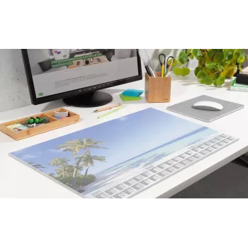 SIGEL H7470 schrijfonderlegger van papier met 3-jarenkalender 2027/2028/2029, Beach, 59,5 x 41 cm