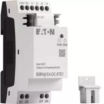 Eaton easyE4 DC 8TE1 digitale I/O-uitbreidingsmodule, 4DI/4DO, 24V DC, transistor PNP