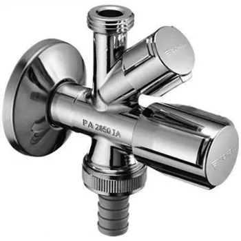 VALVE hoekventiel 1/2 inch x 1/2 inch x 3/4 inch buitendraad, verchroomd messing, dubbele uitloop met terugslagklep