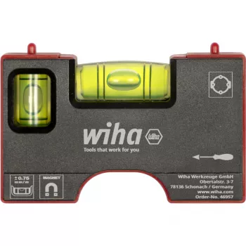 WIHA mini-waterpas Pocket 8 cm grijs/rood met magneet