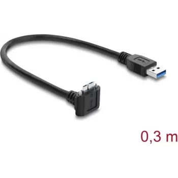 Delock USB 5 Gbps kabel USB Type-A stekker naar USB Micro-B stekker schroefvergrendeling 90° naar boven afgehoekt 0,3 m zwart