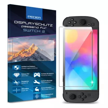 PEDEA gehard glas displayschermbescherming voor Nintendo Switch 2 (2025) - 9H hardheid, HD-helderheid, blaasvrij, 2.5D randen