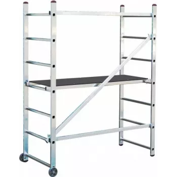 KRAUSE CORDA steiger Mini hoogte 3m aluminium rolsteiger met 4 zwenkwielen, platform 1500x600mm, lastklasse 2, EN 1004