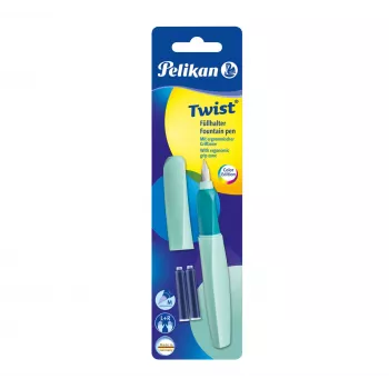 Pelikan Twist P457 vulpen, mint, middelste pen, roestvrij staal, cartridges, tweezijdig, Duitsland