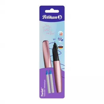 Pelikan Twist vulpen rozenblauw middelste pen - ergonomische grip voor rechts- en linkshandigen, blisterverpakking