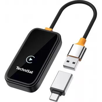TechniSat Technicast 100 draadloze CarPlay- & Android-Auto-adapter – zwart, USB-C, plug & play