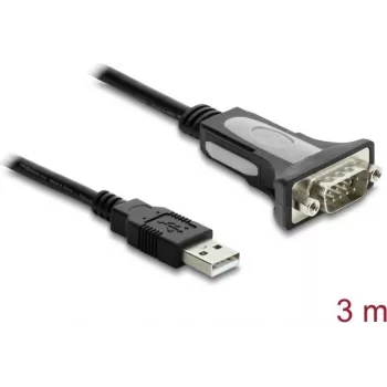 Delock USB 2.0 Type-A naar RS-232 seriële adapterkabel met DB9-stekker en schroefmoeren, 3 m