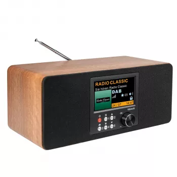 Albrecht DR 864 Stereo DAB+ FM-radio met Bluetooth, houten behuizing, 2x7W RMS, 2,4 inch TFT-kleurendisplay, dual-alarm, AUX-in, hoofdtelefoonaansluiting, USB-oplaadfunctie, afstandsbediening