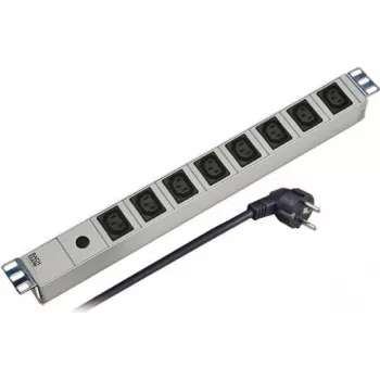 EFB Elektronik 691697 1U 19-inch rack-mount PDU, 8x IEC C13 uitgangen, 10A, 250V, aluminium behuizing, aan/uit-schakelaar