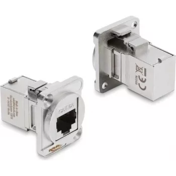 Delock D-Type module RJ45 bus naar bus 90° haaks Cat.6A zilver