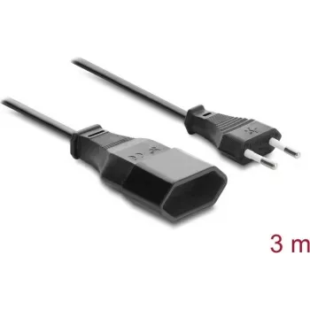 Delock europlug-verlengkabel CEE 7/16 stekker naar koppeling 2 x 0,75 mm², 3 m, zwart
