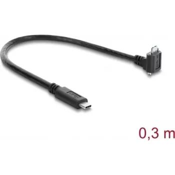 Delock USB 5 Gbps kabel USB Type-C stekker recht naar USB Micro-B stekker 90° naar boven gewinkeld met 18 mm schroefafstand, 0,3 m, zwart