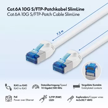 LogiLink SlimLine Cat.6A S/FTP LSZH patchkabel, wit, 7,5 m