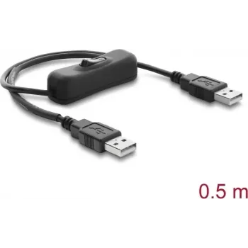 Delock USB-stroomkabel Type-A stekker naar stekker met schakelaar 0,5 m
