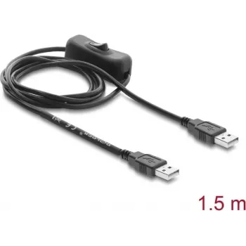 Delock USB-stroomkabel Type-A stekker naar stekker met schakelaar 1,5 m