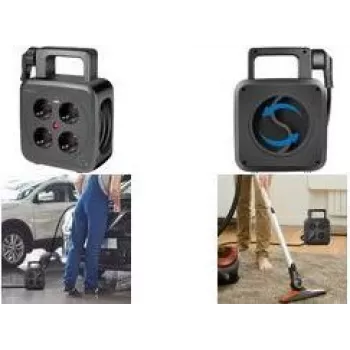 LogiLink LPS504 kabelhaspel met 4 Schuko-stopcontacten en 2 USB-aansluitingen, 5m kabel, zwart
