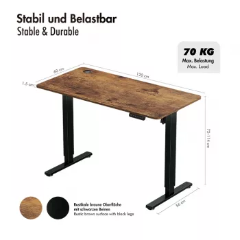 LOGILINK EO0057 elektrisch zit-sta bureau, 120x60 cm, enkele motor, bruin tafelblad, 70 kg belasting