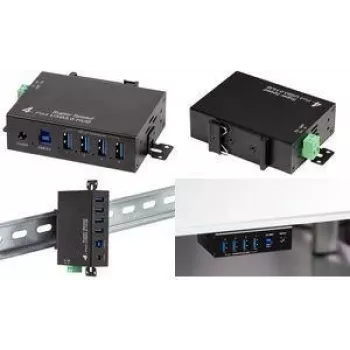 LogiLink USB 3.0 Industrial 4-poorts metalen hub met DIN-railmontage