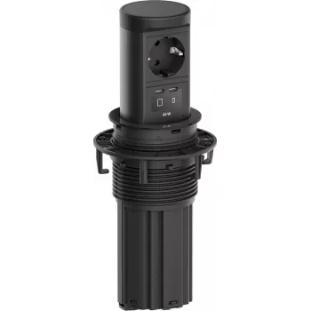 Bachmann ELEVATOR2 pop-up bureau-stroommodule met Schuko-stopcontact en 45W USB-C PD, Jet Black, 0,5m kabel