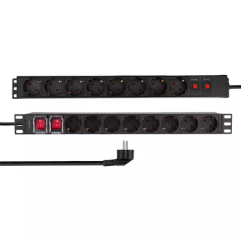 LogiLink PDU1601 19 inch 1U rackmount-stroomverdeleenheid, 16 Schuko-stopcontacten, overspanningsbeveiliging, 16A, 2m kabel, zwart