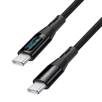 LogiLink USB 2.0 Type-C kabel met vermogensweergave, C/M naar C/M, 480 Mbps, 240W PD 3.1, nylon gevlochten, zwart, 1 m