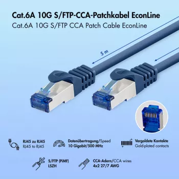 LogiLink Cat.6A S/FTP LSZH patchkabel, 5 m, blauw, EconLine