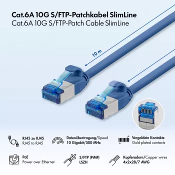 LogiLink Cat.6A slim S/FTP LSZH patchkabel, 10 m, blauw