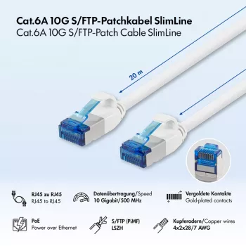 LogiLink Cat.6A slim S/FTP LSZH patchkabel, wit, 20 m