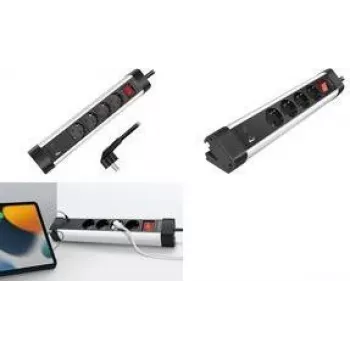 LogiLink LPS278U desktop-stekkerdoos, 4 AC-stopcontacten, USB-A QC 3.0 & USB-C PD 3.0, 1,5 m kabel, zwart/zilver