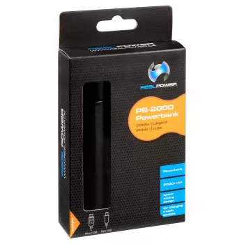 RealPower PB2000 mAh aluminium powerbank, zwart