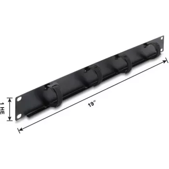 Delock 19 inch 1U kabelmanagement-paneel met 4 klittenbandkabelbinders, zwart