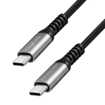 LogiLink USB 2.0 Type-C naar Type-C kabel, 240W PD, 480 Mbps, nylon gevlochten, metalen stekker, zwart/zilver, 1 m
