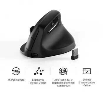 Keychron M5-A29 Verticale PixArt 3311 1K Zwart Ergonomische Draadloze Gaming-muis