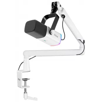 FIFINE TAM8W dynamische XLR/USB podcastmicrofoon met zwenkarm, wit