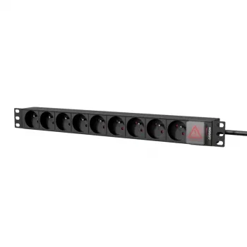 Caymon PSR109FS/B 19 inch 1U 9-voudige stekkerdoos Frans type E met 2,5 m kabel, zwart
