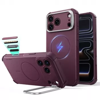 ESR Cyber Tough Kickstand MagSafe-hoes voor iPhone 17 Pro Max / 18 Pro Max - Donker bordeauxrood