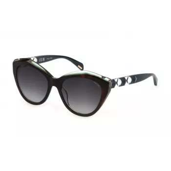 POLICE dameszonnebril SPLL35-5507NV Havana geometrische zonnebril met bruine gradientglazen, 55 mm