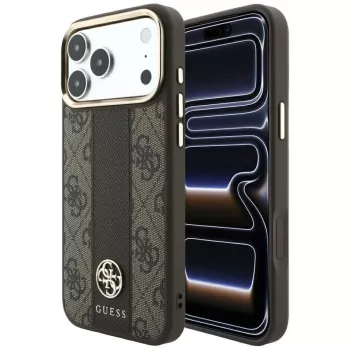 Guess 4G Stripe Round and Classic Logos MagSafe-hoesje voor iPhone 18 Pro / 17 Pro - bruin