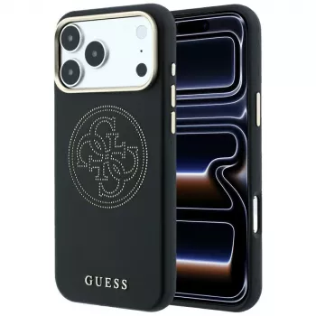 Guess Perforated 4G Gold Logo MagSafe-hoesje voor iPhone 18 Pro / 17 Pro, zwart