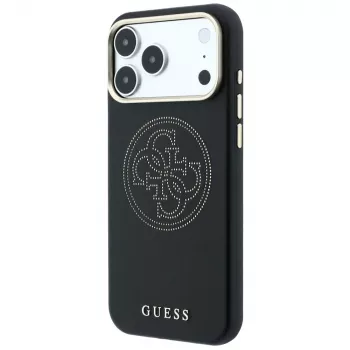 Guess Perforated 4G Gold Logo MagSafe-hoesje voor iPhone 18 Pro / 17 Pro, zwart