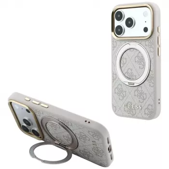 Guess Ring Stand 360 4G Classic Logo MagSafe-hoesje voor iPhone 18 Pro Max / 17 Pro Max - roze