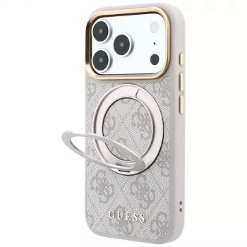 Guess Ring Stand 360 4G Classic Logo MagSafe-hoesje voor iPhone 18 Pro Max / 17 Pro Max - roze